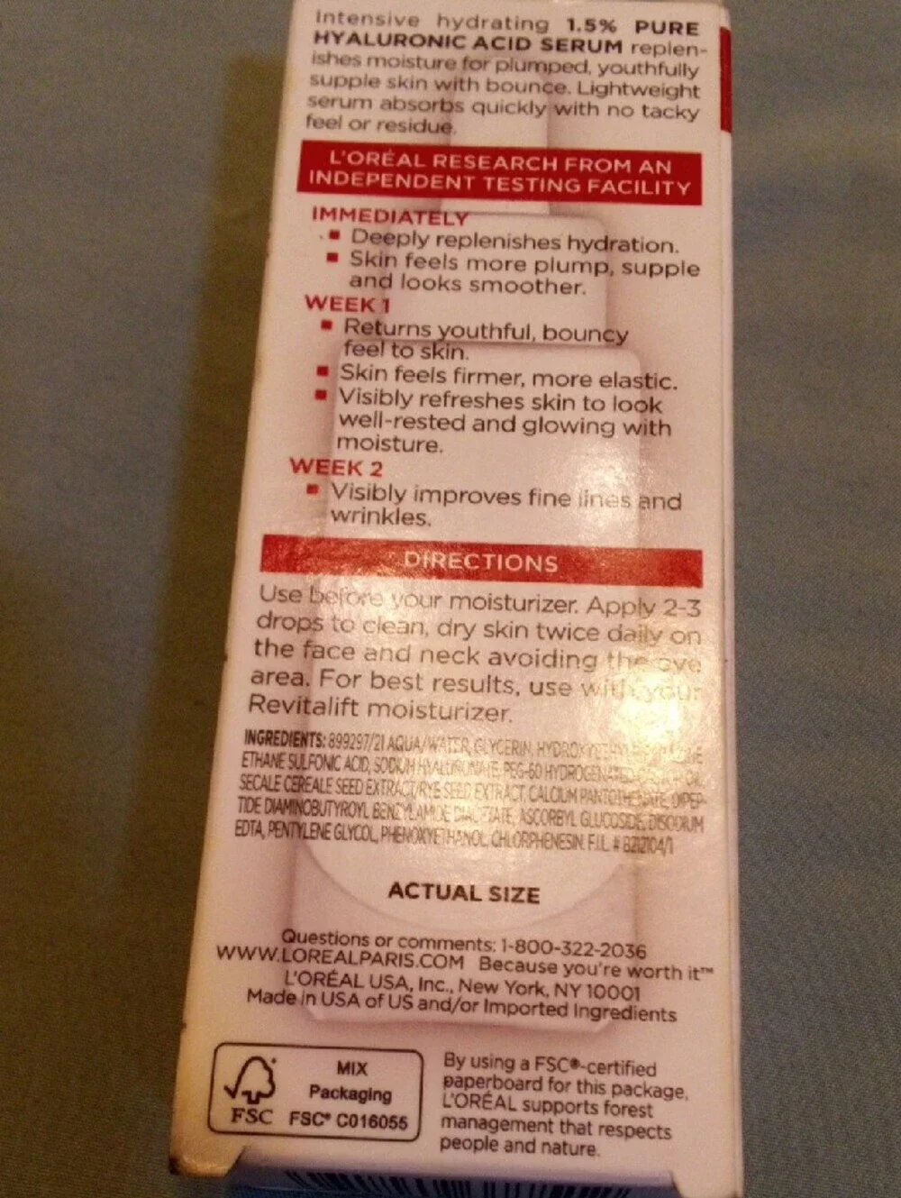 L'Oreal Revitalift Derm Intensives Hyaluronic Acid Serum - Red